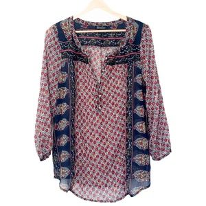 Lucky Brand Floral Print Blouse - Red and Blue